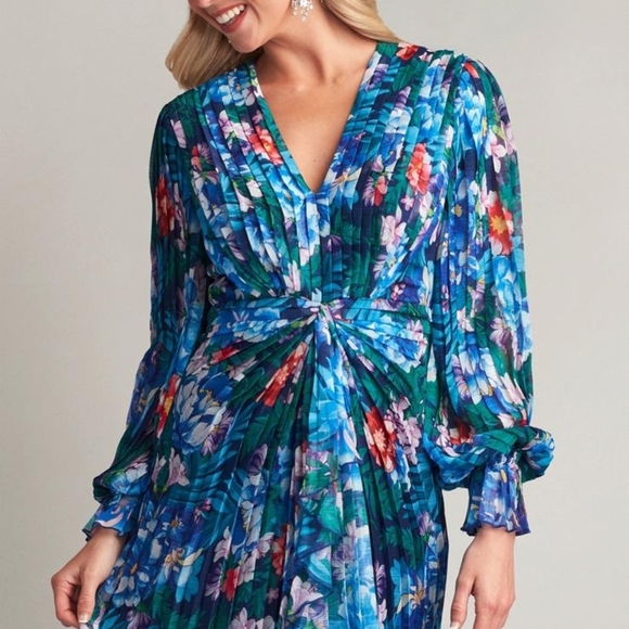 Floral Pleated Dress with Long Sleeves - Picture 1 of 3